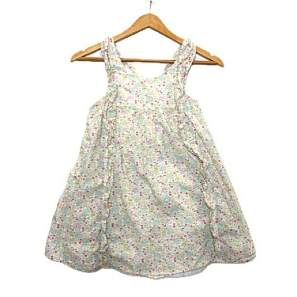 Shabby Chic Floral Bunny Pinafore Ruffle Dress Girls Size 6 Swiss Dot Sundress